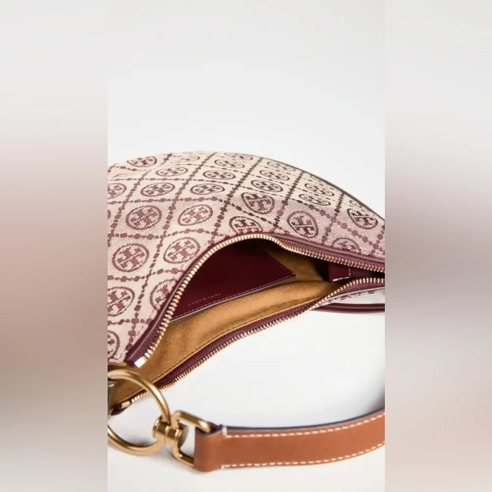 🔥NWT Tory Burch T Monogram Jacquard Studded Mini Crescent Bag - Picture 6 of 16